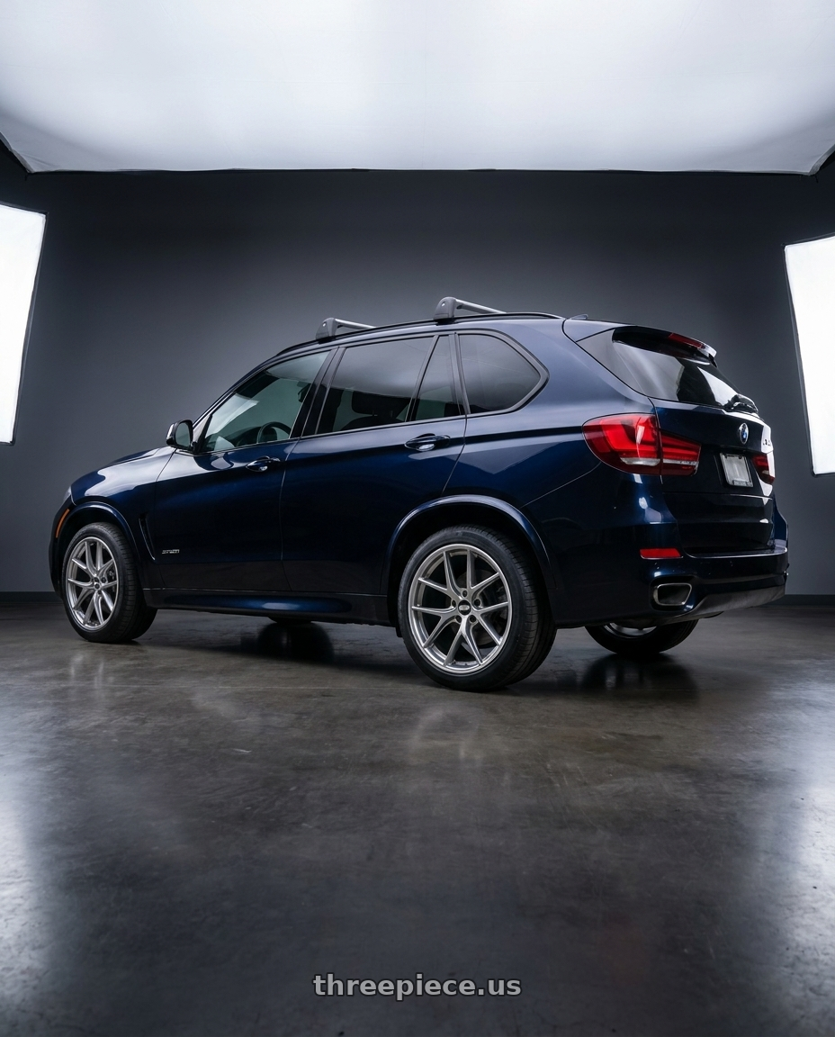 2014 BMW X5 M Sport with BBS CI-R 5x120 20x9.5 +40 Platinum Silver Polished Rim Protector wheels rear three quarter view square tires
