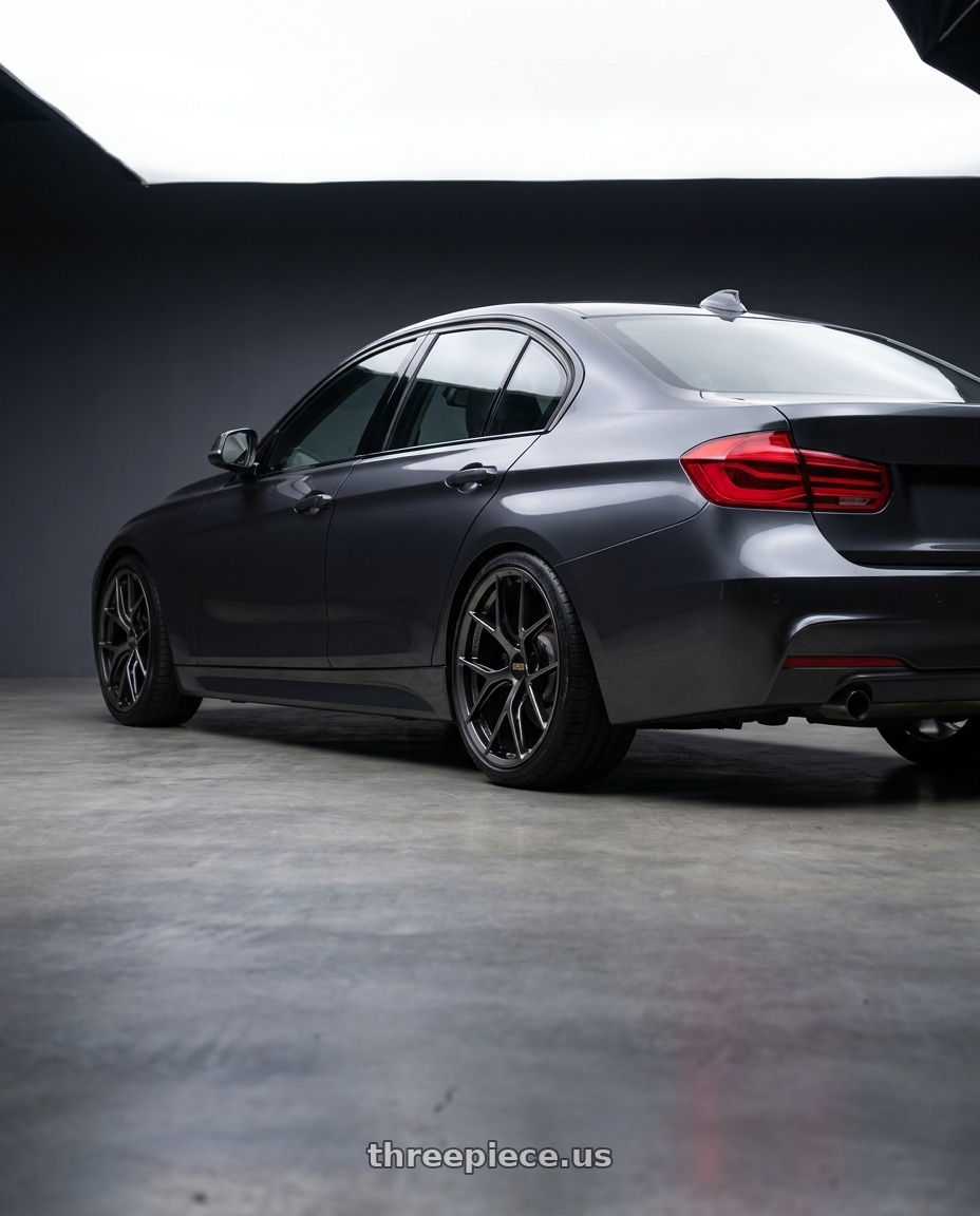 2018 BMW 320d with BBS FI-R CL 20x9.0+52 Diamond Black wheels rear three quarter view slight stretch tires