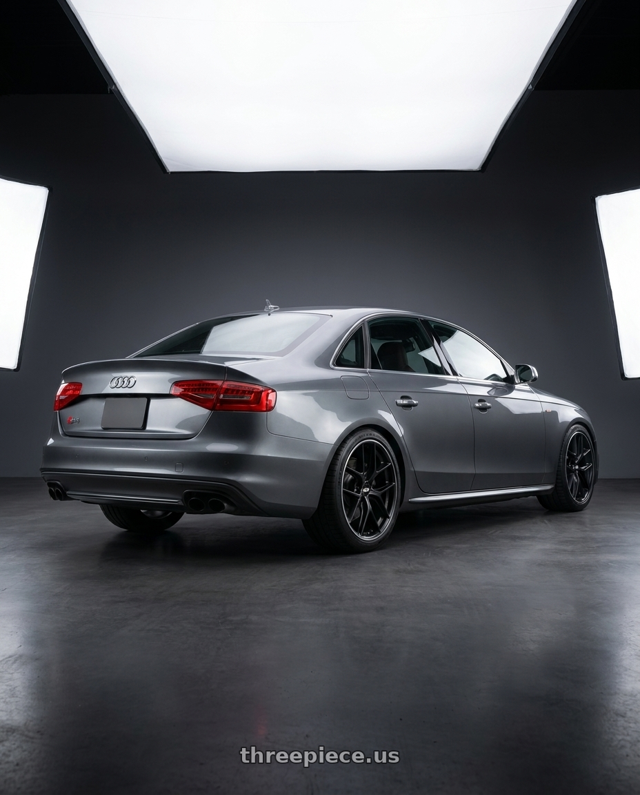 2015 Audi S4 B8.5 with BBS CC-R 5x112 19x8.0+27 Satin Black wheels rear three quarter view square tires