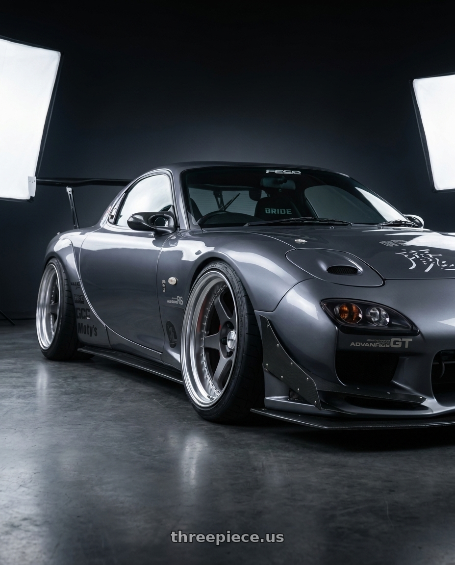 1993 Mazda RX7 with Work Meister L1 3P 5x100 18x12.5+0 A Disk Matte Gunmetal wheels
