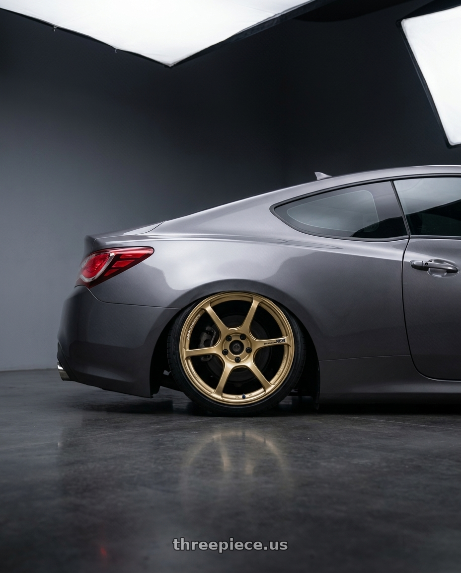 2014 Hyundai Genesis Coupe with Advan RGIII 5x114.3 19x10.5+15 Gold wheels rear three quarter view slight stretch tires