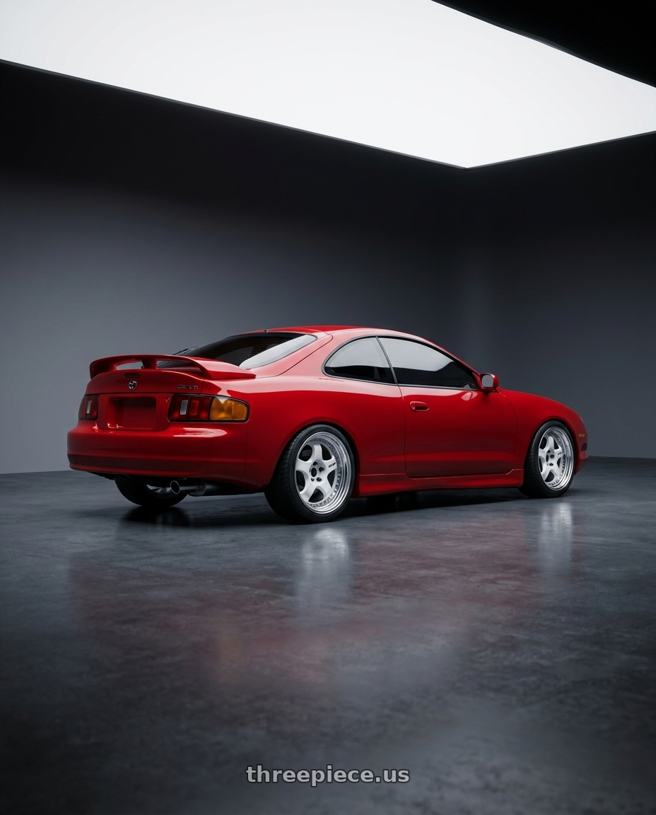 1994 Toyota Celica GT with Work Meister S1 3P 5x100 17x7.5+42 W Disk White wheels rear three quarter view square tires