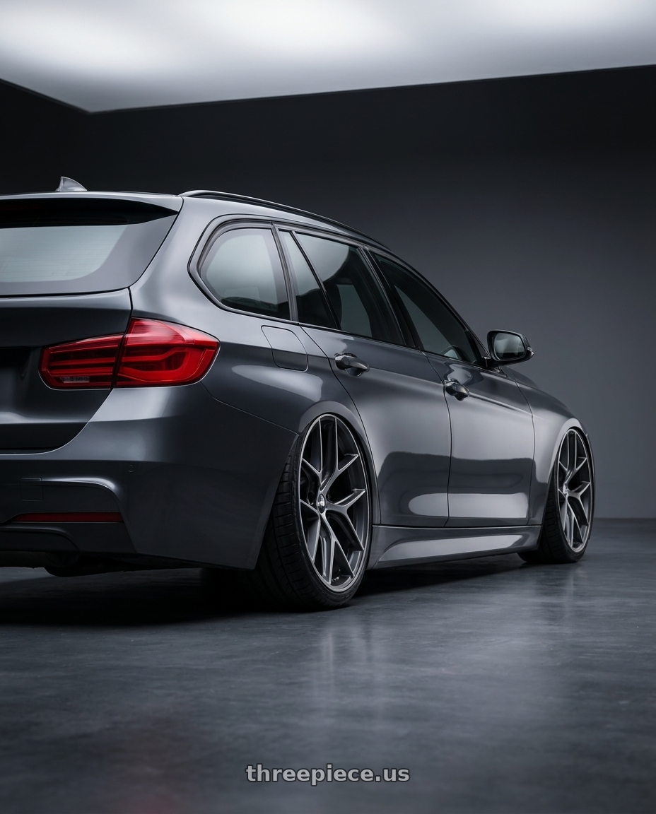 2016 BMW 3 Series F30 with BBS CC-R 5x120 19x9.0+26 Graphite w/ Diamond Cut Face wheels rear three quarter view slight stretch tires