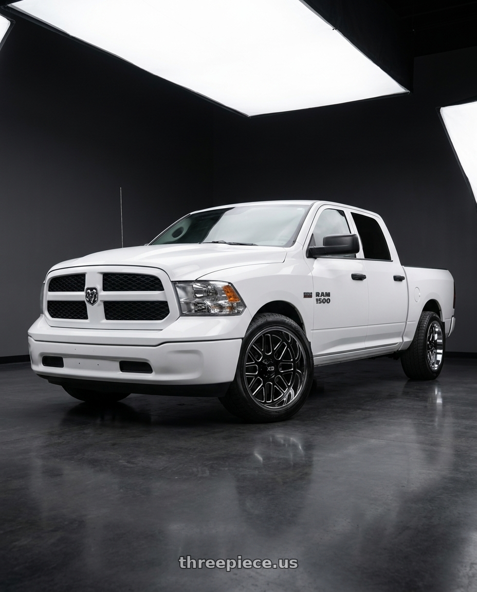 2016 Ram 1500 with XD XD201 GRENADE 5X139.7 22X10 -18 GLOSS BLACK MILLED CENTER CHROME LIP wheels