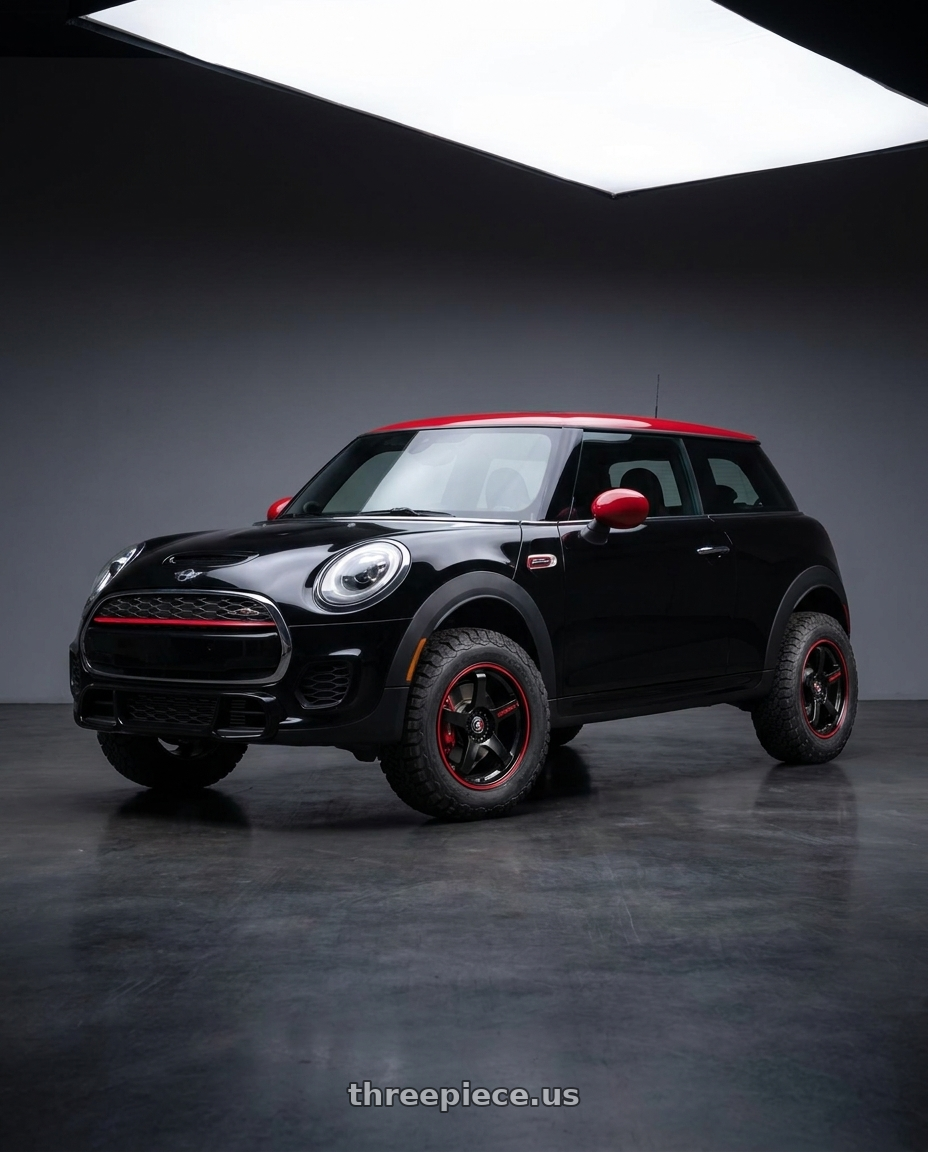 2019 Mini Cooper John Cooper with Spec-1 SPT-31 5x112/5x114.3 17x7.5 +42 Gloss Black & Red Line wheels
