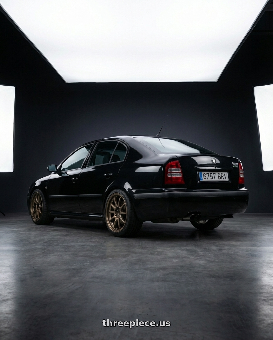 2002 Skoda Octavia RS with Enkei GTC01 5x114.3 17x9.5+38 Hyper Black wheels rear three quarter view square tires