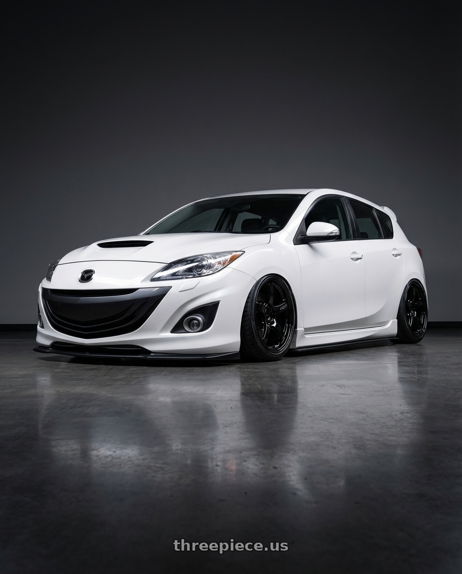 2012 Mazda Mazdaspeed3 with Gram Lights 57CR 5x114.3 18x9.5+22 Glossy Black wheels