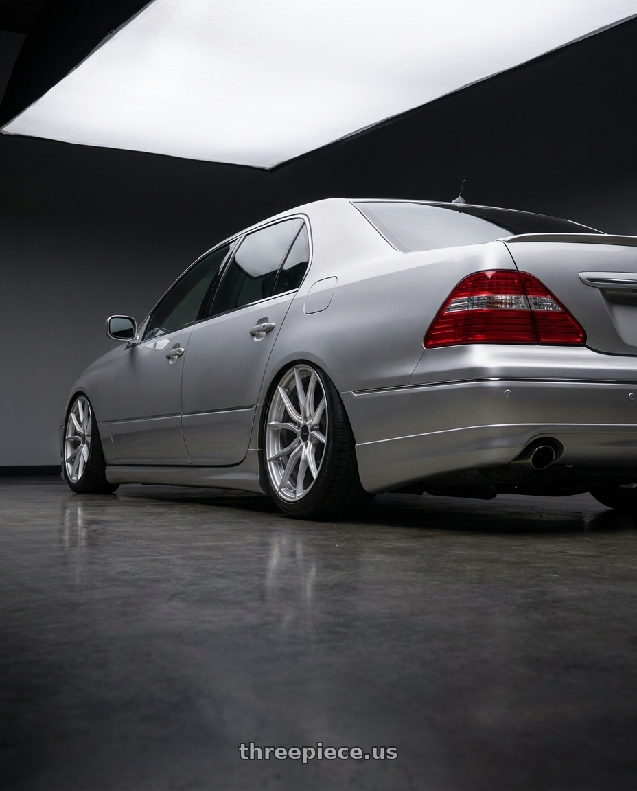 2005 Lexus ls430 UL SLVR with Advanti Racing 80S Hybris 5X115 17x7.5 +36 Silver with Machined Face wheels rear three quarter view slight stretch tires