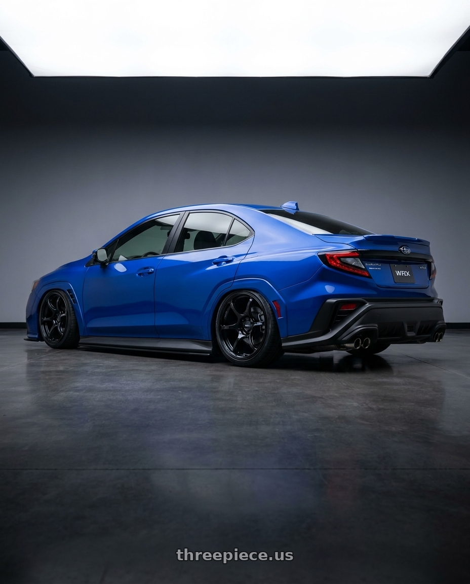 2024 Subaru WRX with Advan RGIII 5x114.3 18x8.0+37 Gloss Black wheels rear three quarter view slight stretch tires