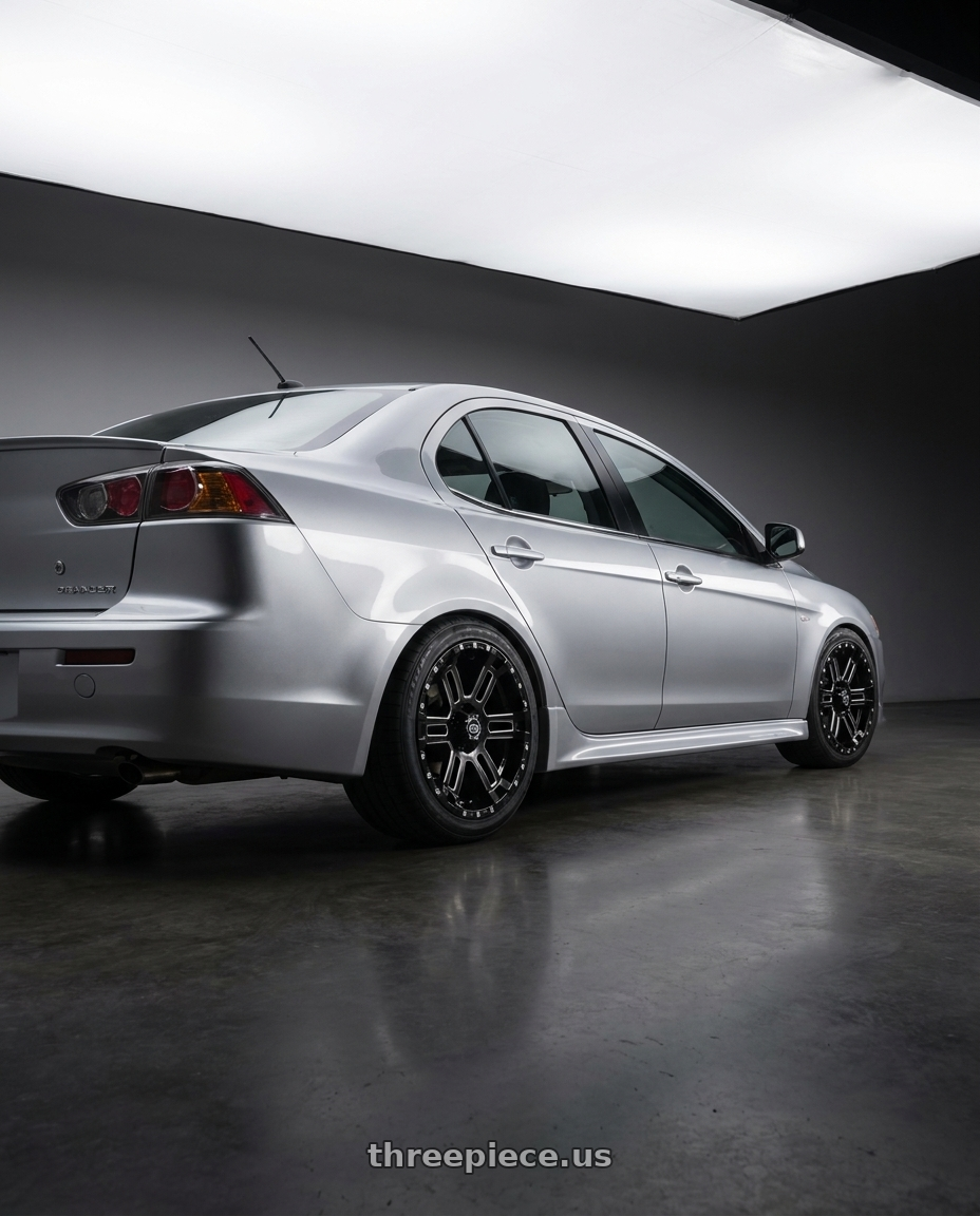 2018 Grand Lancer with Enkei Commander 6x135 18x8.5+25 Black Machined wheels rear three quarter view square tires