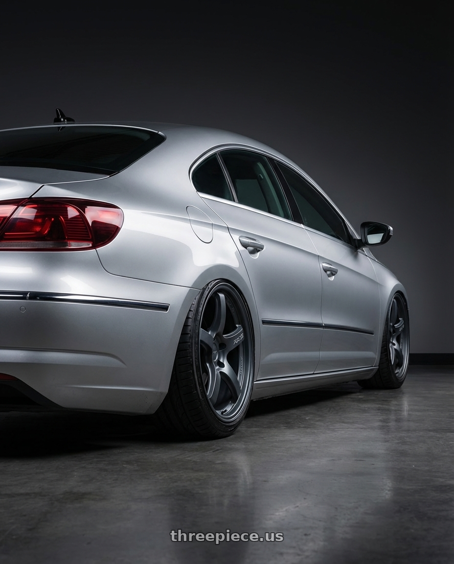 2015 Volkswagen CC with Gram Lights 57CR 5x112 19x9.5+45 Gunblue II wheels rear three quarter view slight stretch tires