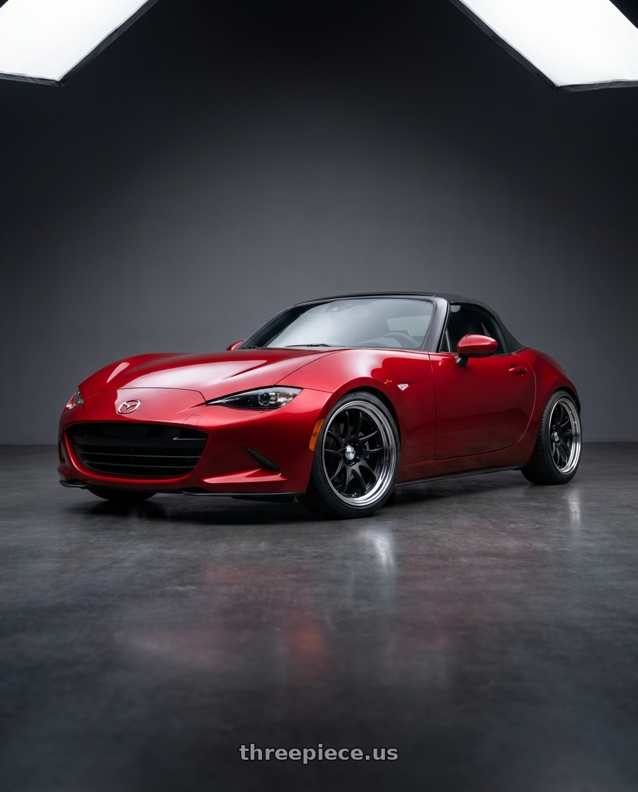 2024 mazda mx5 with Work Cr 2P 4x100 17x8.0 +38 Matte Black wheels