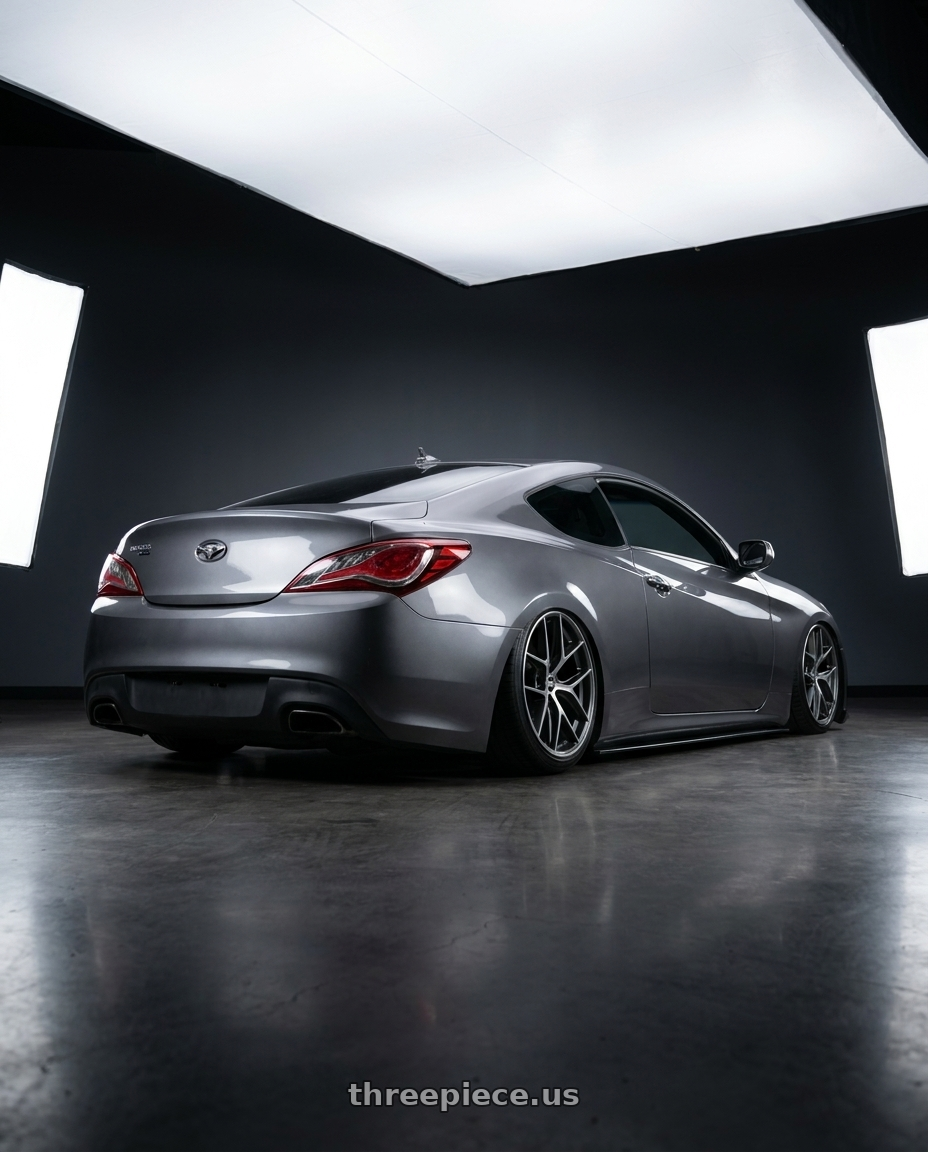 2014 Hyundai Genesis Coupe with BBS CC-R 5x114.3 19x8.5+30 Graphite w/ Diamond Cut Face wheels rear three quarter view slight stretch tires