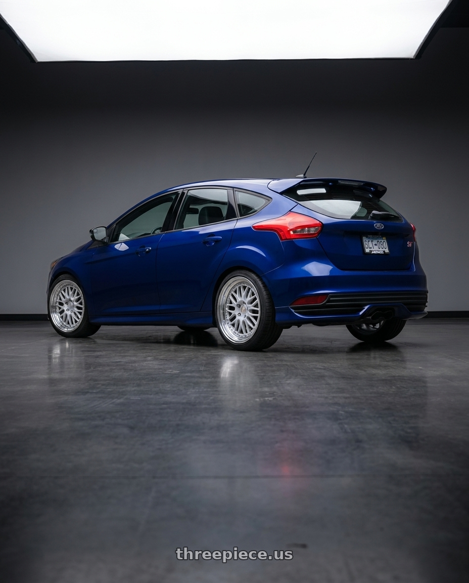 2017 ford focus st Koni with Work Wheels VS-KF 5x108 19x7.5+40 Light Grey Silver O Disk FULL REVERSE wheels rear three quarter view square tires