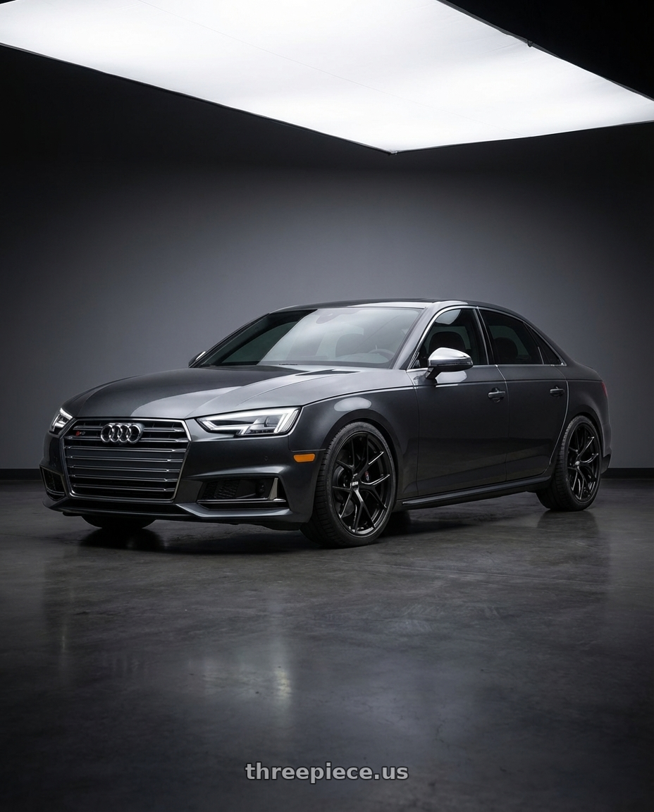 2023 Audi S4 B9 with BBS FI-R Evo 5x112 19x9.5+15 Satin Black wheels front three quarter view lowered stance