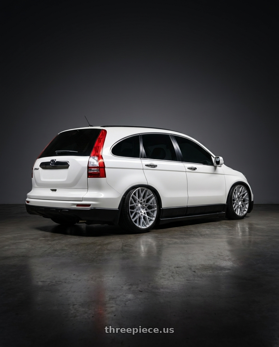 2009 HONDA CRV with Rotiform 1PC R110 BLQ 5X112 19X8.5 +45 GLOSS SILVER MACHINED wheels rear three quarter view square tires