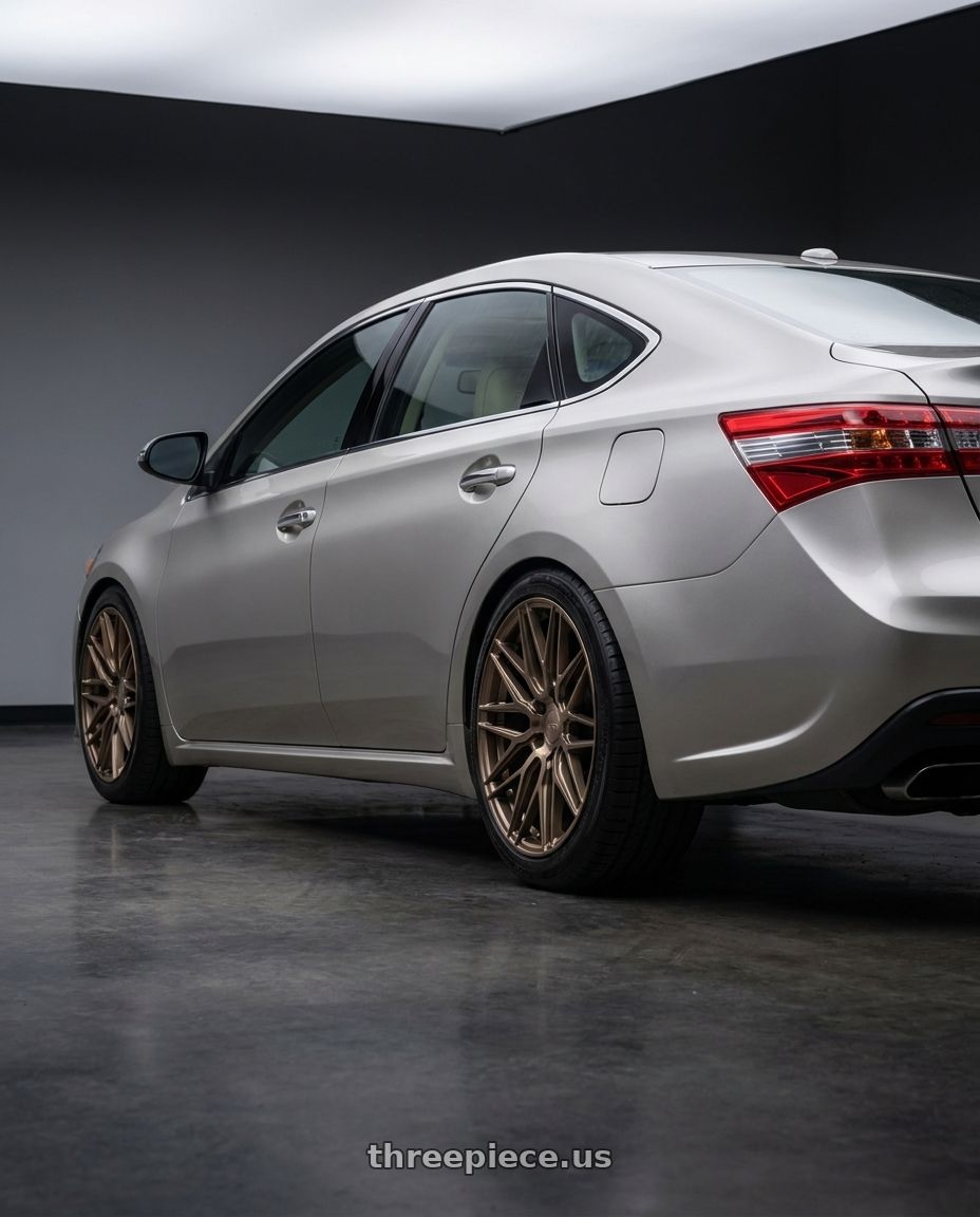 2013 toyota avalon with F1R F103 5X114.3 19x9 +35 Brushed Bronze wheels rear three quarter view square tires