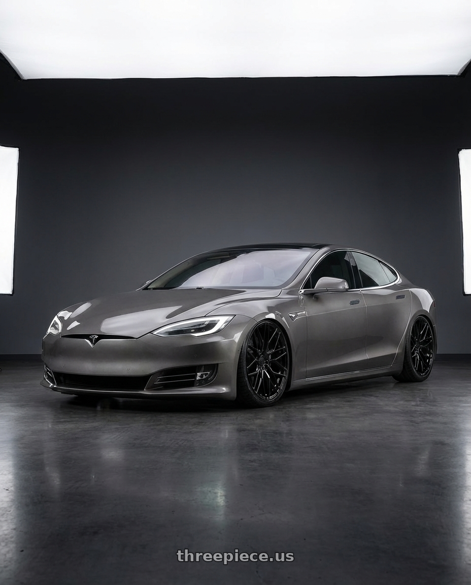 2018 Tesla Model S with Avant Garde Wheels M520R 5X120 21x12 +52 Gloss Black wheels