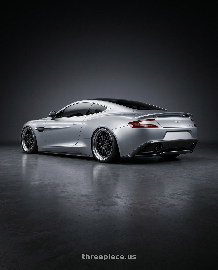 2014 Aston Martin Vanquish with BBS LM 5x114.3 18x9.0+42 Diamond Black wheels rear three quarter view square tires