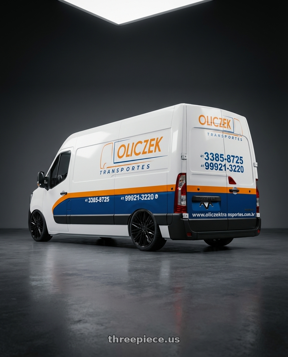 renault master 2020 adesivada with Status ADAMAS 6X120 20X9 +25 GLOSS BLACK wheels rear three quarter view square tires