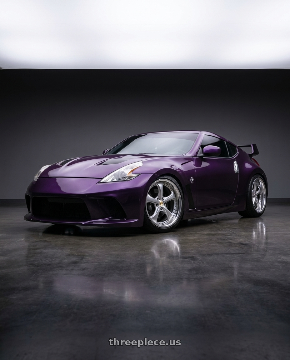 2012 nissan 370z with Work Wheels VS-KF 5x114.3 19x10+15 Light Grey Silver A Disk STEP RIM wheels