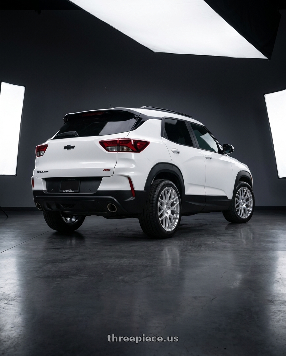 2021 Chevrolet Trailblazer RS with MRR UO2 5x115 18x8.5  +35 Hyper Silver wheels rear three quarter view meaty tires