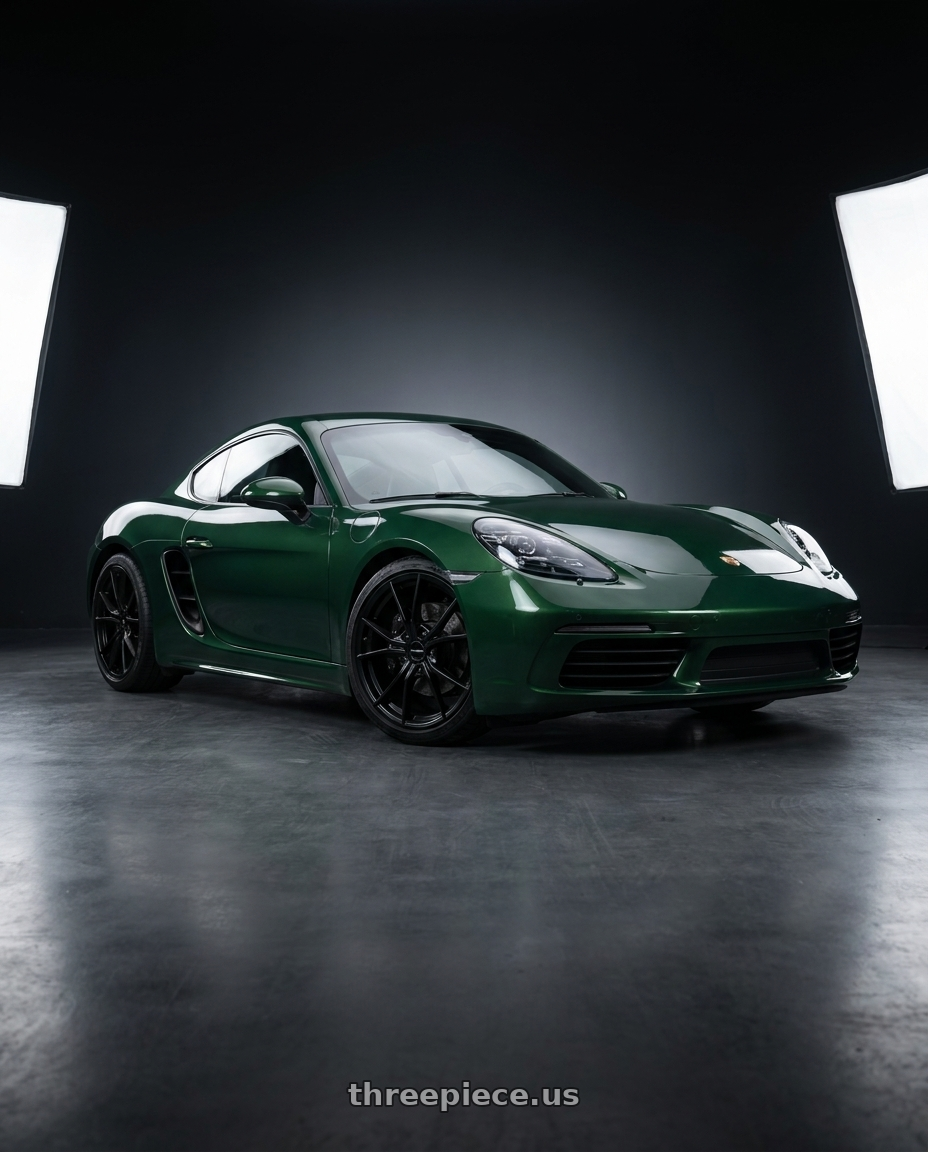 2019 718 Cayman Porsche, Metallic Forest Green with Vision Street-Designs 18 Hellion 4x100 14x5.5+38 Gloss Black wheels
