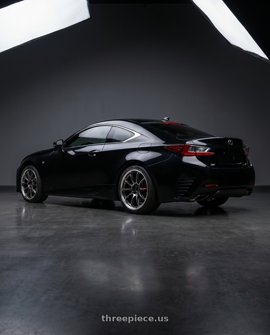 2022 lexus RC F Sport with Work Emotion Zr10 5x114.3 19x8.5 +45 Glim Black Diamond Rim cut wheels rear three quarter view slight stretch tires