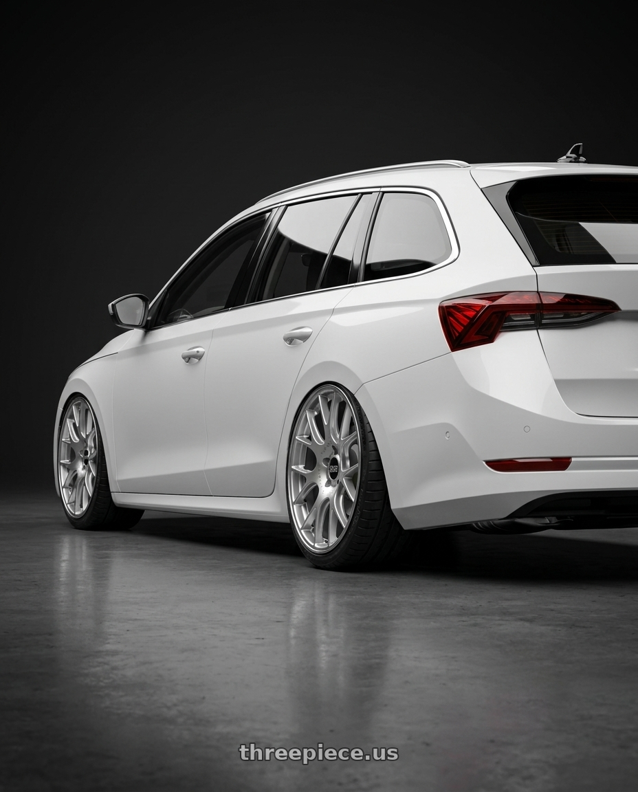 2025 Skoda Octavia Combi with BBS CH-R 5x130 19x11 +56 Brilliant Silver Polished Rim Protector wheels rear three quarter view square tires