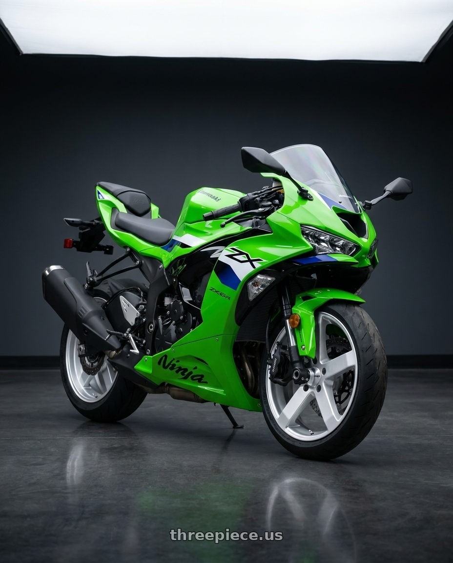 2026 Kawasaki ZX636 with Petrol P3B 5X100 15X6.5 +38 GLOSS SILVER wheels