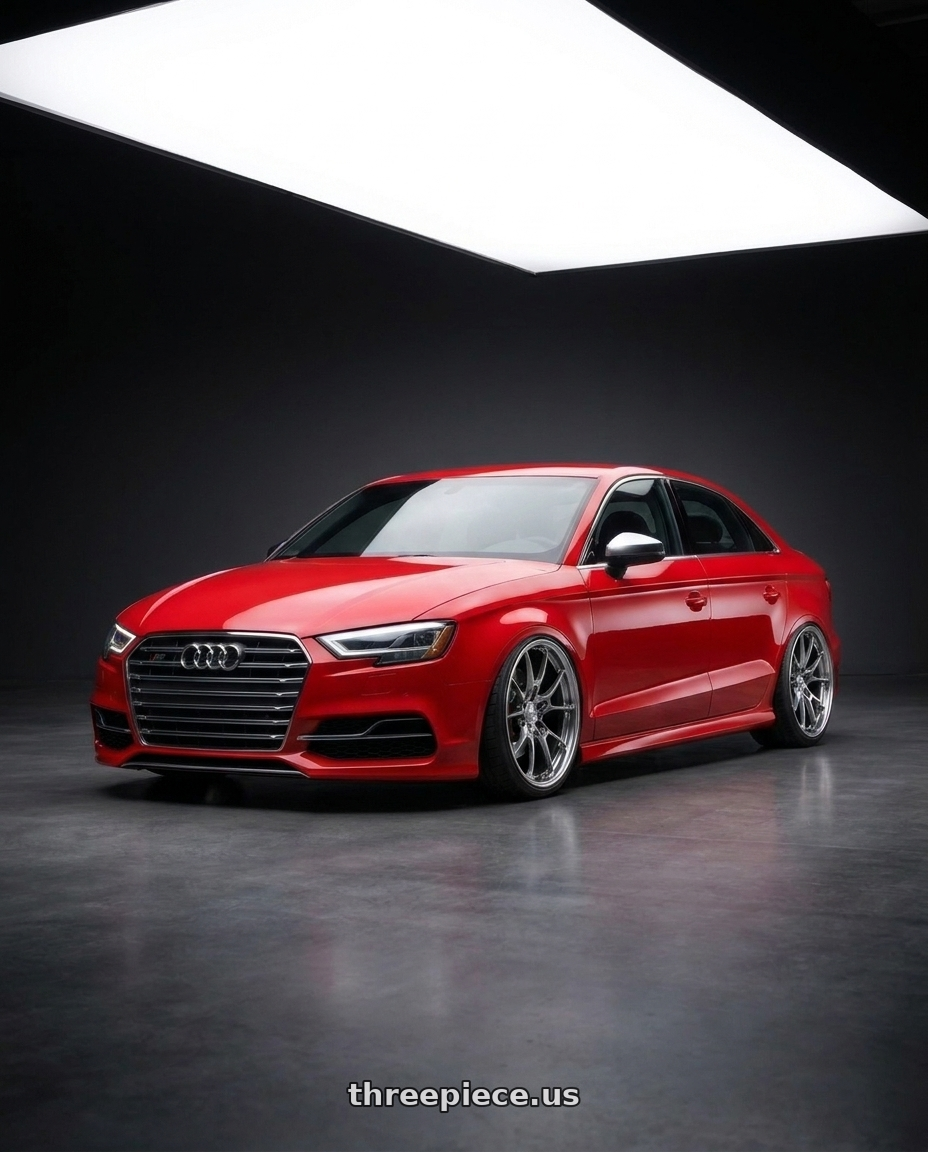 2017 Audi S3 with BBS FS 5x112 19x9.5+45 Diamond Silver wheels front three quarter view lowered stance