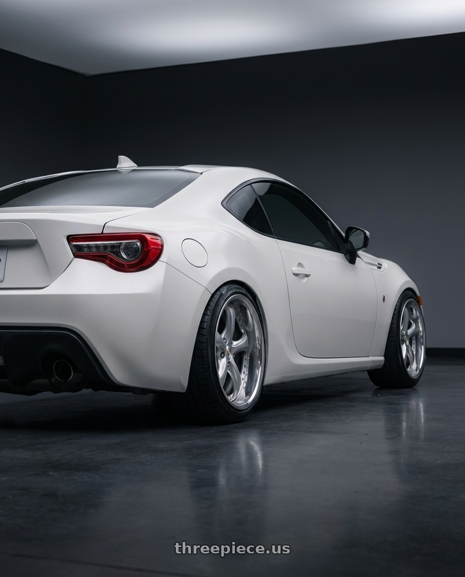 2017 toyota 87 with Work Wheels VS-KF 5x100 18x8.5+40 Light Grey Silver O Disk FULL REVERSE wheels rear three quarter view extreme stretch tires