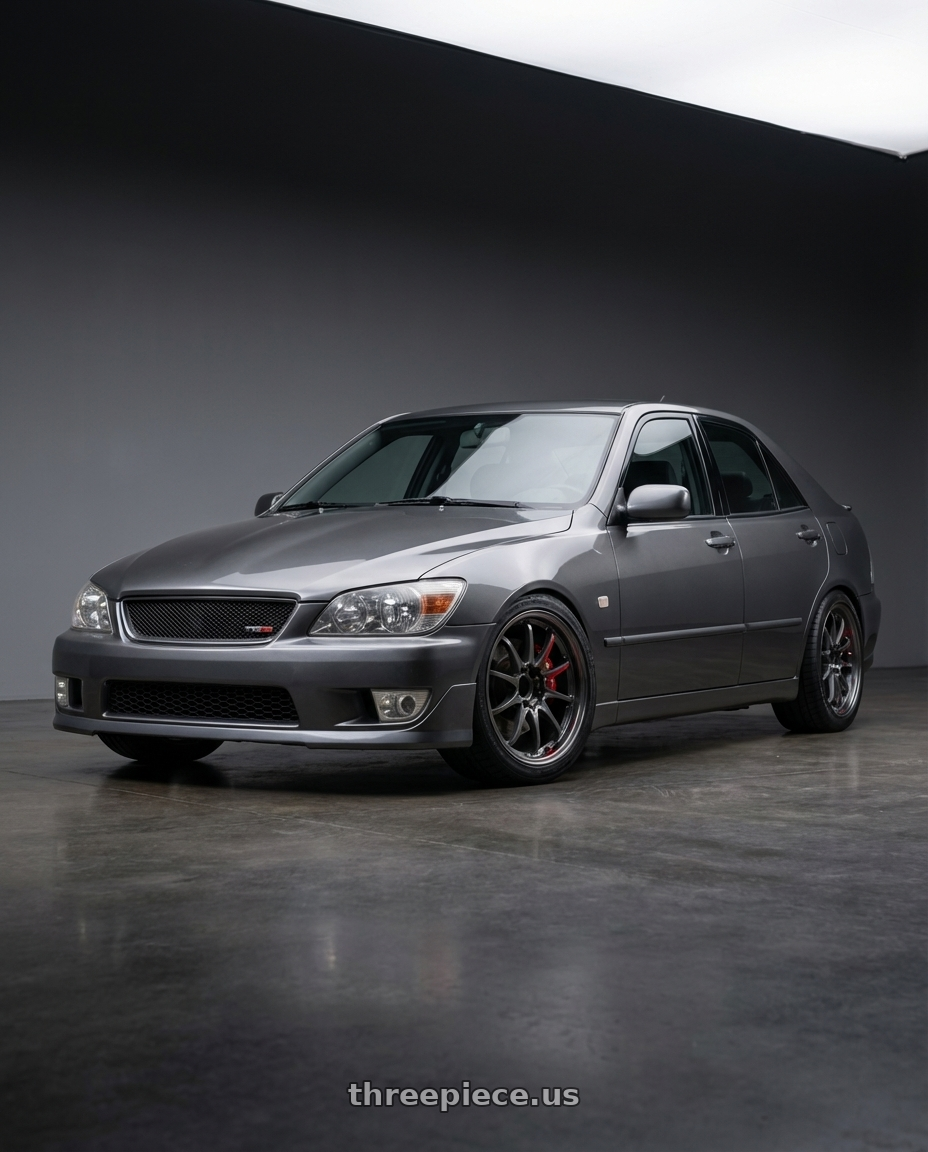 1999 Toyota Altezza with Volk Racing CE28SL 5x114.3 17x8.5+45 wheels front three quarter view lowered stance