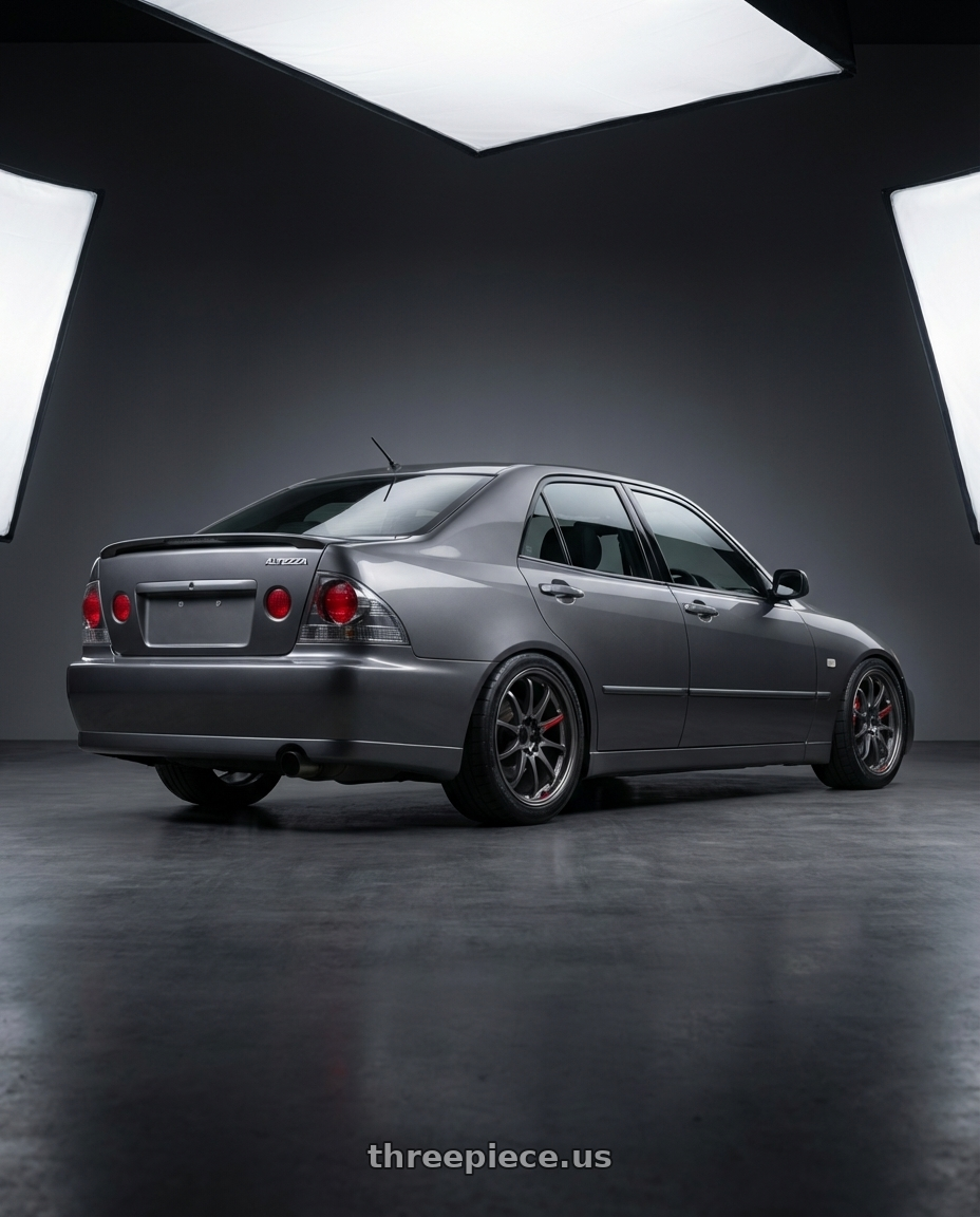 1999 Toyota Altezza with Volk Racing CE28SL 5x114.3 17x8.5+45 wheels rear three quarter view square tires