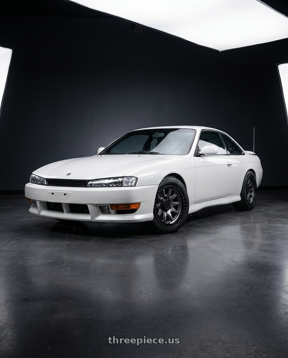 Nissan 240sx 1999 fitted with Black Rhino CALICO 5X127 17X8.5 +34 MATTE GUNMETAL W/ MATTE BLACK LIP $450 wheels