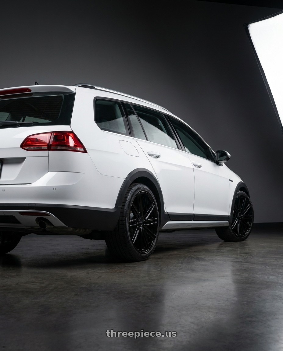 2017 VW Golf Alltrack with Petrol P1C 5X112 20X8.5 +40 GLOSS BLACK wheels rear three quarter view square tires