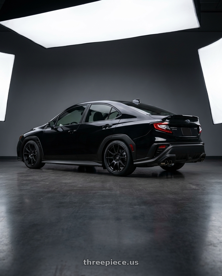 2022 wrx drop with Ssr Gtv03 5x114.3 18x8.5+40  FLAT BLACK wheels rear three quarter view square tires