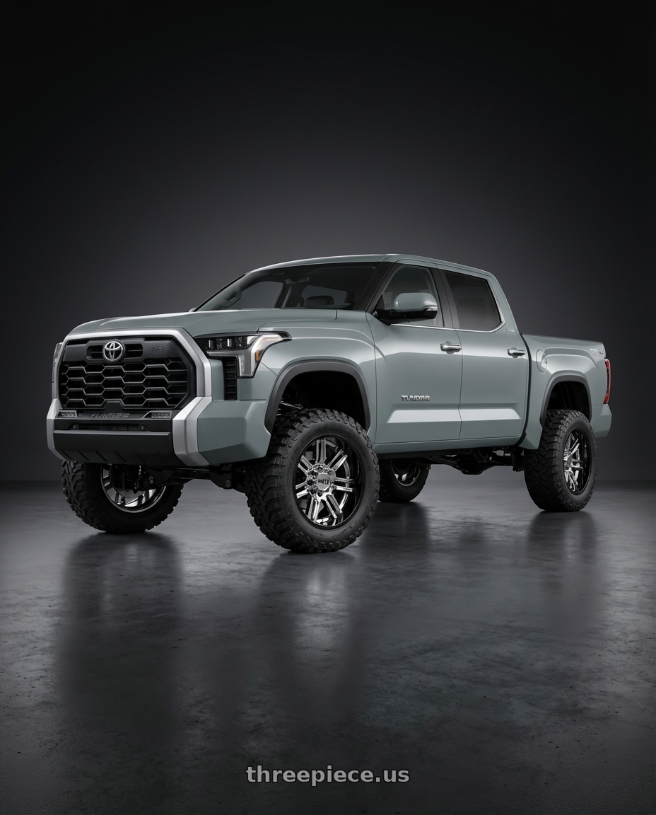 2024 Toyota Tundra with Moto Metal MO202 6X139.7 22X10 -18 CHROME CENTER GLOSS BLACK MILLED LIP wheels