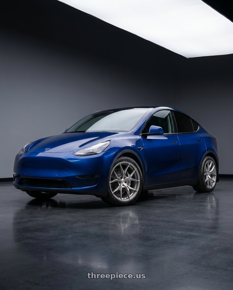 2023 Tesla Model Y with Rohana RFX5 5x112 19x8.5+25 Brushed Titanium wheels