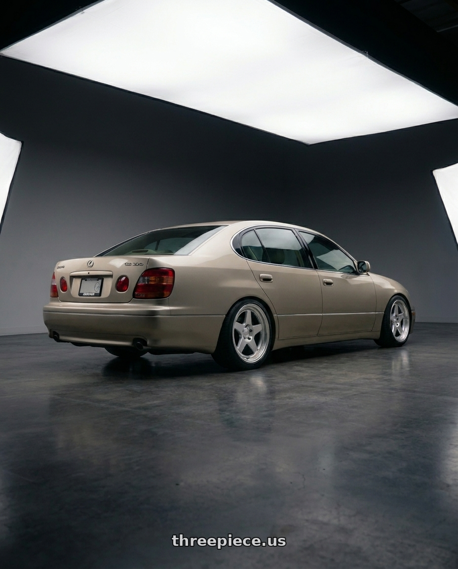 2000 lexus gs300 with Aodhan DS01 5x114.3 18x9.5+30 Silver Machined Lip w/Chrome Rivets wheels rear three quarter view meaty tires