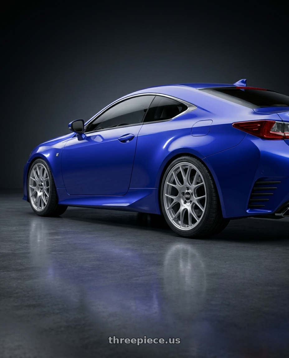 2015 lexus rc350 with BBS CH-R 5x112 18x8.5 +38 Brilliant Silver Polished Rim Protector wheels rear three quarter view square tires