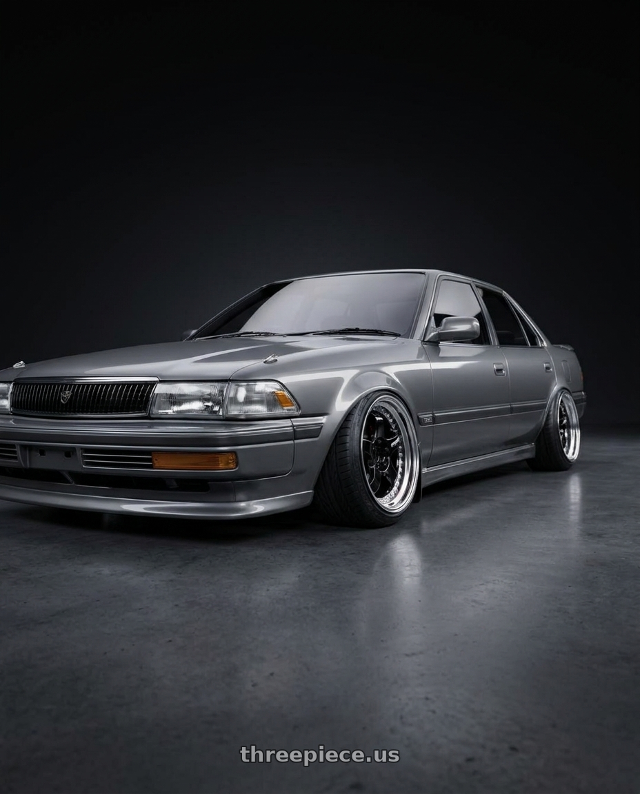 1993 toyota corona 灰色 with Work Meister S1 3P 5x100 18x7+48 A Disk Black wheels
