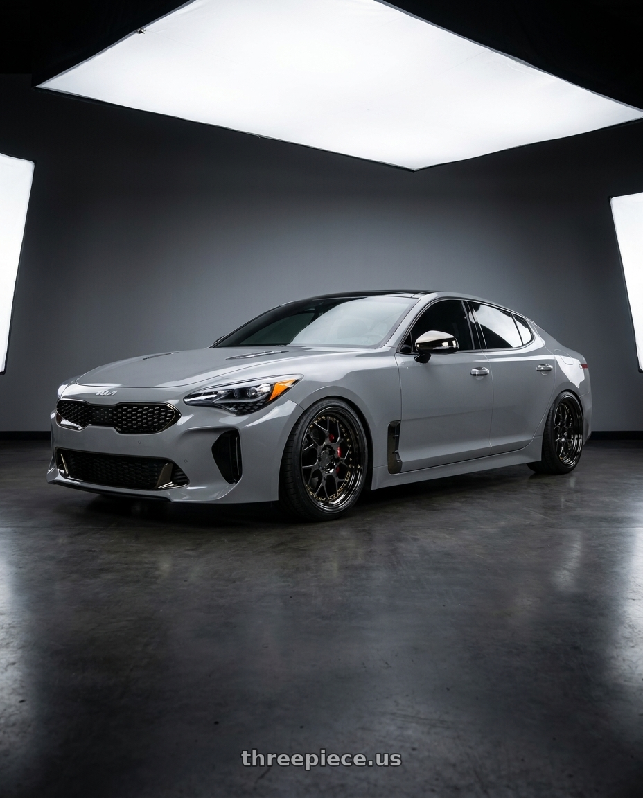 2023 Kia stinger gt2 with Aodhan DS01 5x114.3 18x8.5+35 Black Vacuum W/ Gold Rivets wheels