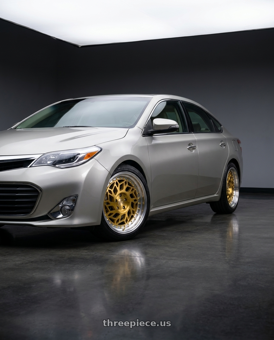 2013 toyota avalon with F1R R32 5x114.3 18x8.5 +33 Brushed Gold/Polish Lip wheels