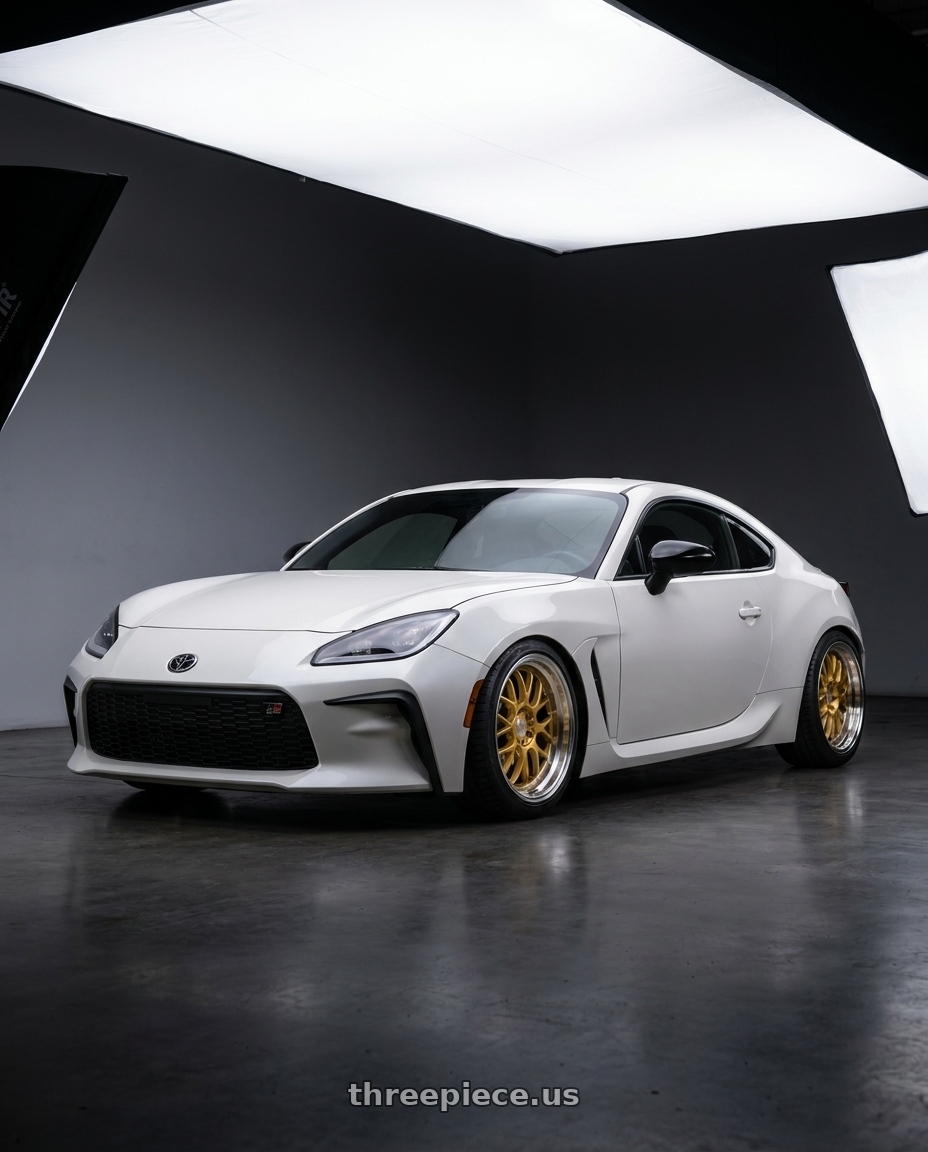 2026 Toyota gr86 with F1R F21 5x100/5x114.3 18x8.5 +38 Machine Gold/Polish Lip v2 wheels