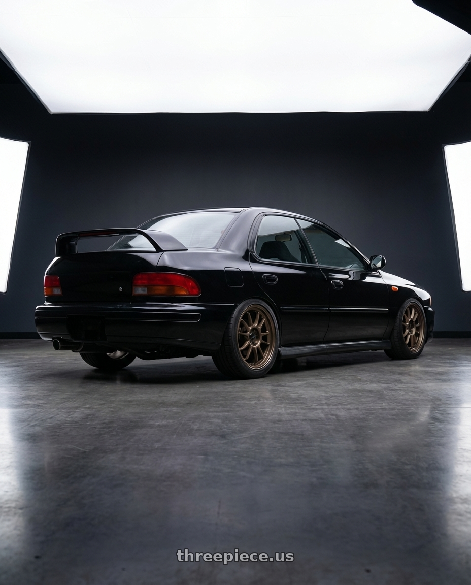 1998 Subaru Impreza GC8 with Konig Hypergram 5x100 17x8+40 Race Bronze wheels rear three quarter view square tires