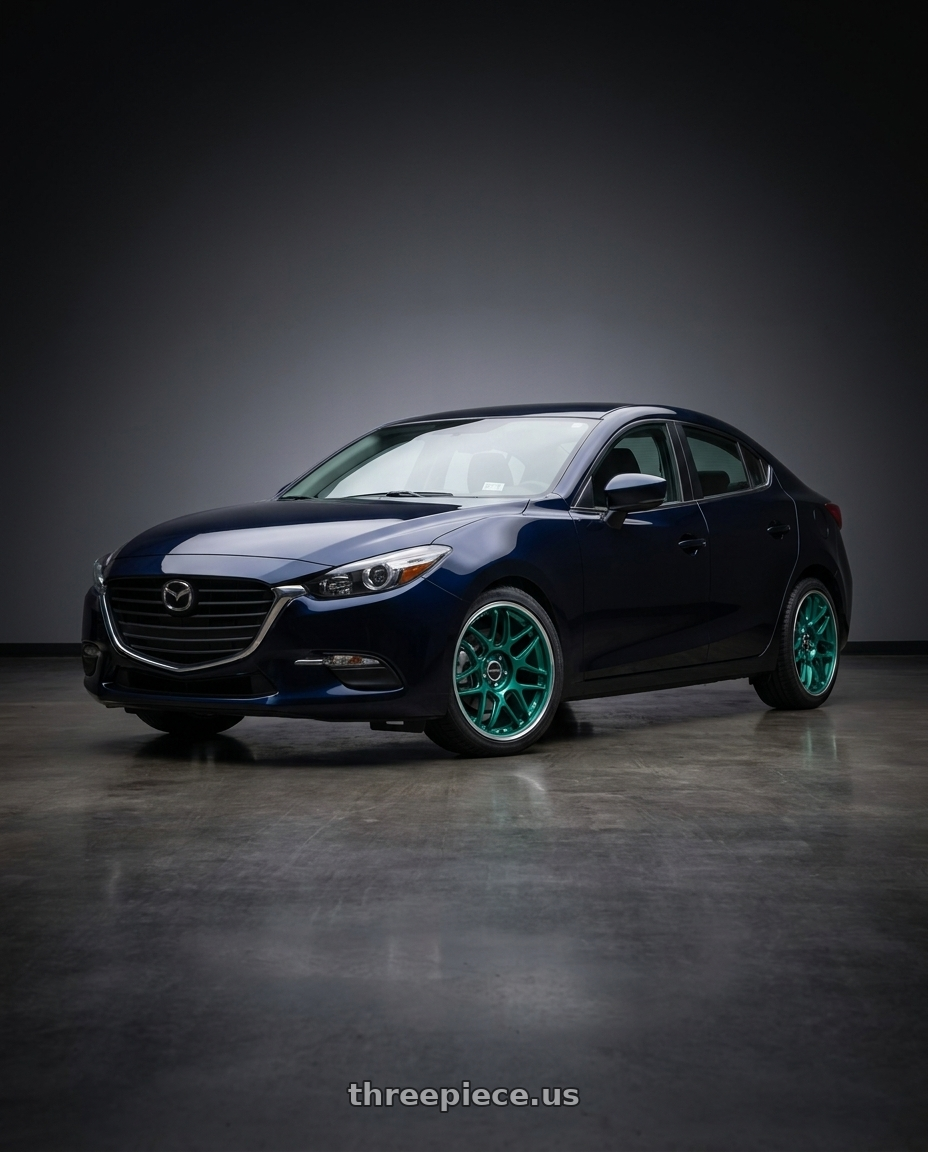 2017 mazda 3 sedan with Motegi MR158 TSUBAKI 5X114.3 18x10.5 +25 HOKKAIDO GREEN W/ MACHINED LIP wheels