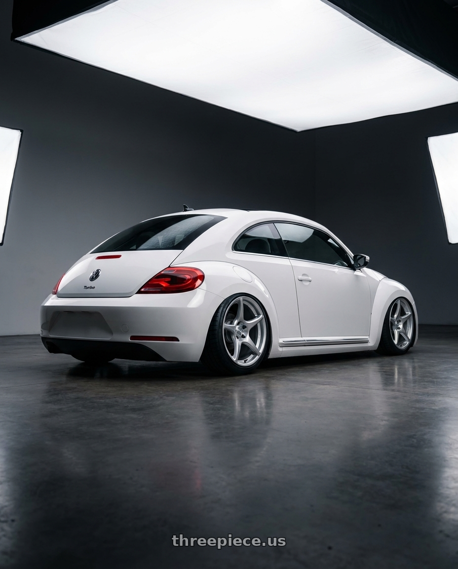 2016 Volkswagen Beetle Turbo with Kansei K11S Tandem 5X112 19x9.5 22 Hyper Silver wheels rear three quarter view slight stretch tires