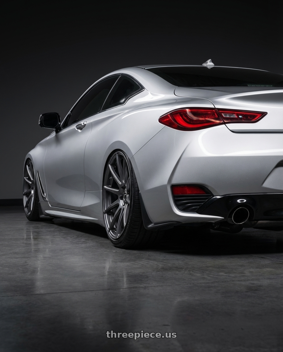 2020 Infiniti Q60 with Forgestar CF10 5x114.3 20x9 +35 Gloss Anthracite wheels rear three quarter view slight stretch tires