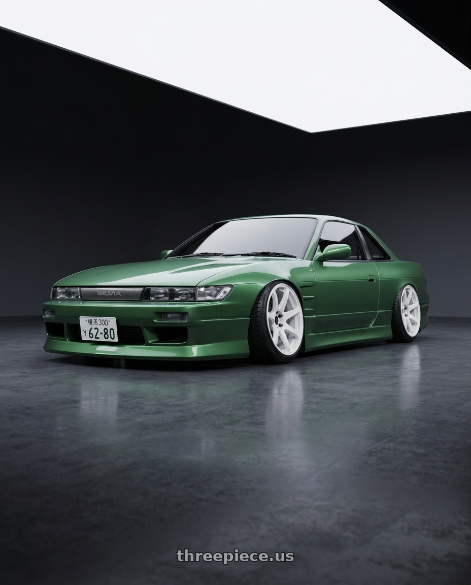 1989 Nissan Silvia with Work T7r 2P 5x100 18x10.0 +12 WHITE wheels